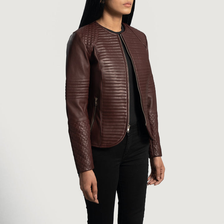 Nexi Quilted Maroon Leather Jackets - Image 5