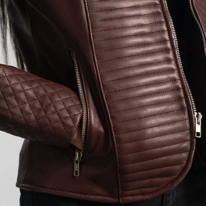 Nexi Quilted Maroon Leather Jackets - Image 3