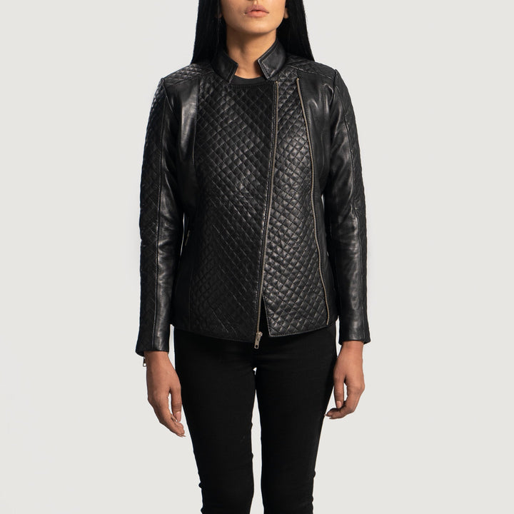 Orient Grain Quilted Black Leather Biker Jackets - Image 3