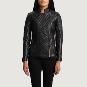 Orient Grain Quilted Black Leather Biker Jackets