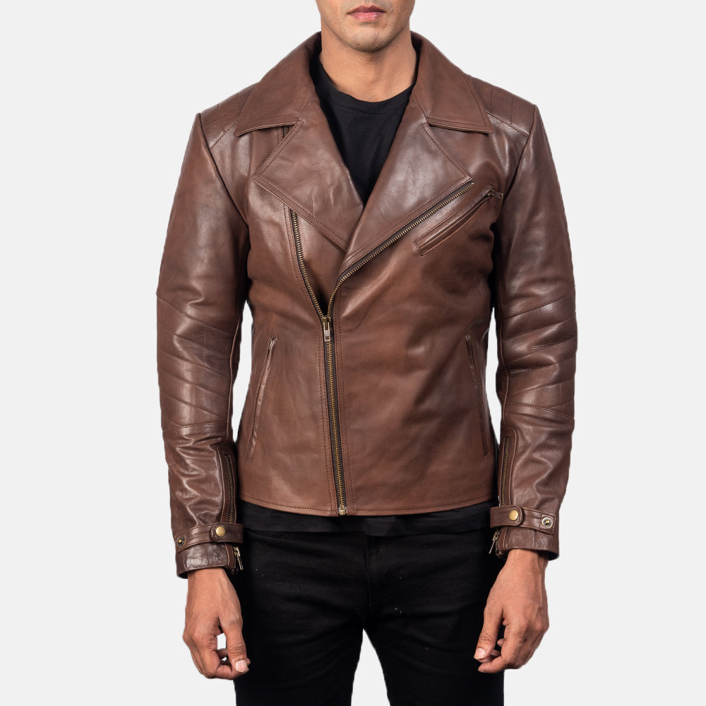 Raiden Brown Leather Biker Jacket - Image 4