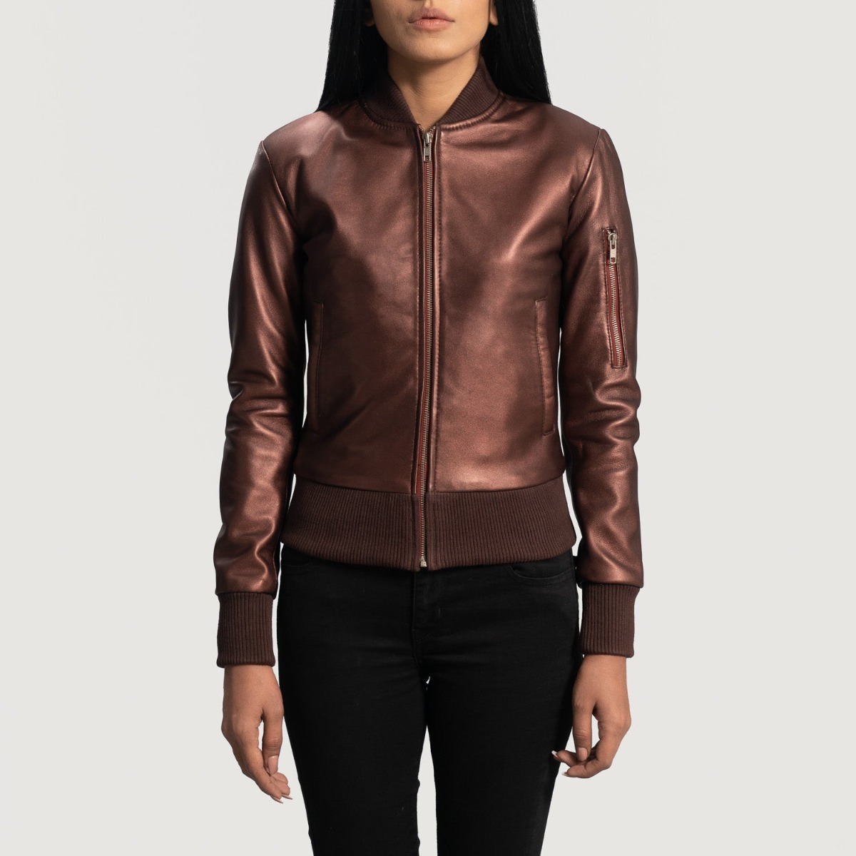Reida Leather Bomber Jacket - Image 3