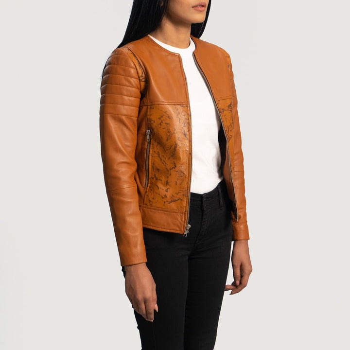 Sandy Tan Dye Leather Biker Jackets - Image 5