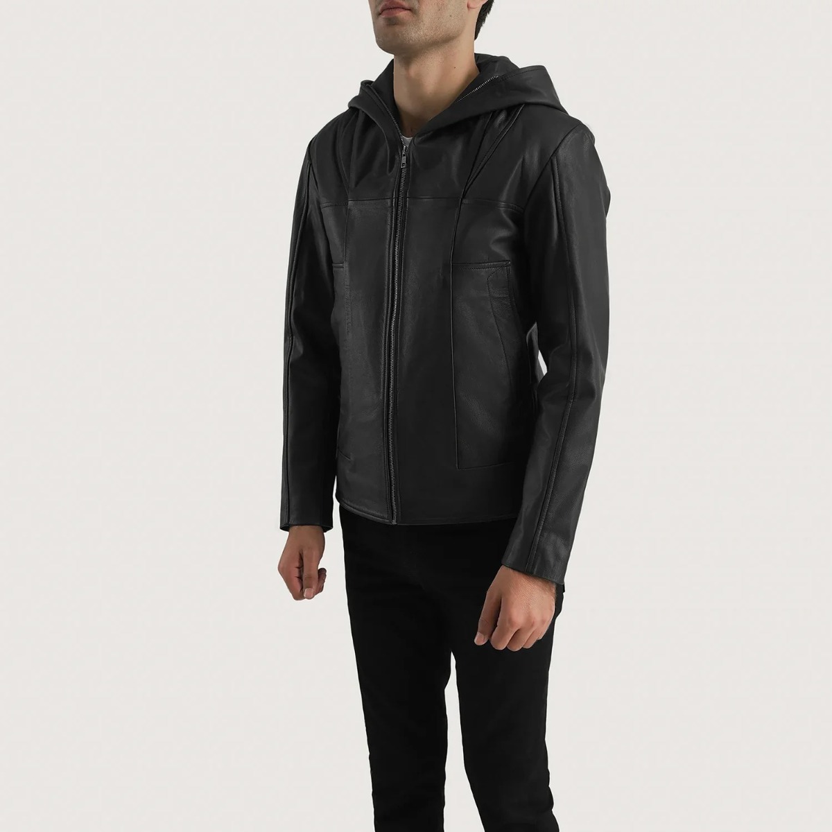 Spratt Black Hooded Leather Jacket - Image 4