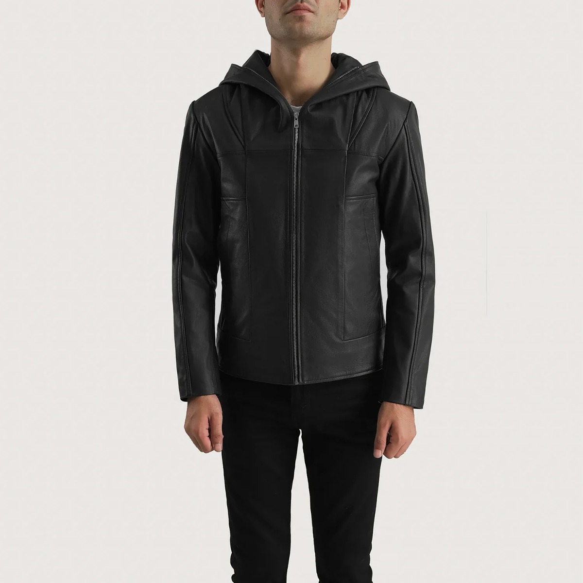 Spratt Black Hooded Leather Jacket - Image 5