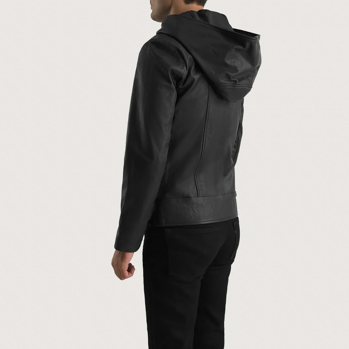 Spratt Black Hooded Leather Jacket - Image 2
