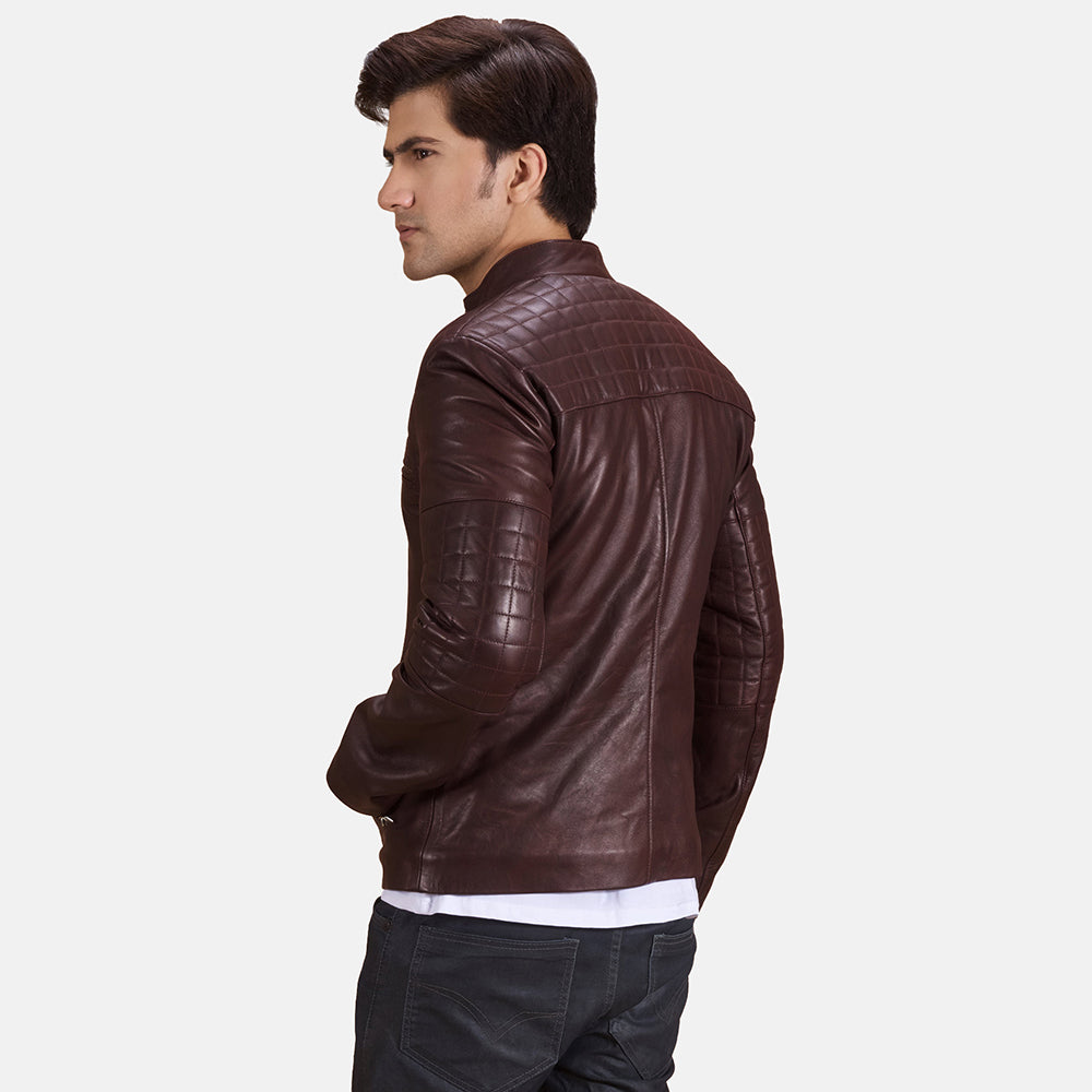 Urbane Quilted Maroon Leather Biker Jackets - Image 4