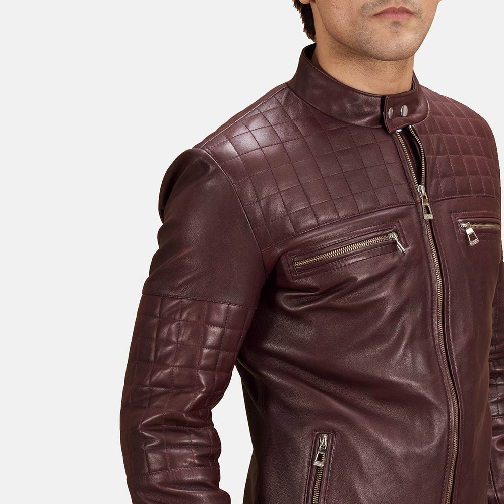 Urbane Quilted Maroon Leather Biker Jackets - Image 5