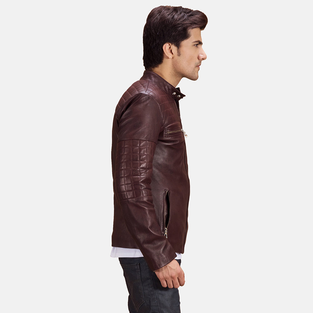 Urbane Quilted Maroon Leather Biker Jackets - Image 3