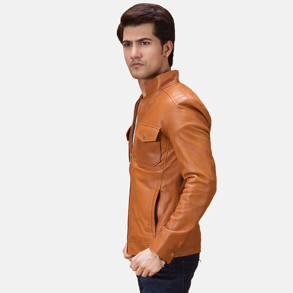 Voltex Tan Leather Biker Jacket - Image 4