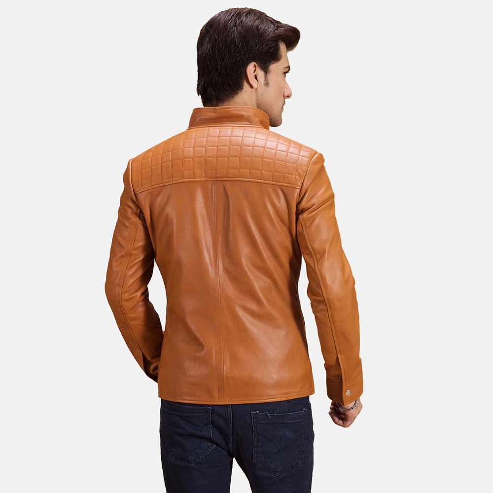 Voltex Tan Leather Biker Jacket - Image 3