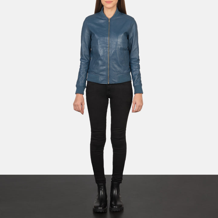 Bliss Blue Leather Bomber Jackets - Image 2