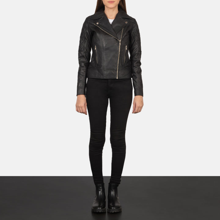 Carolyn Quilted Black Biker Jacket - Image 6