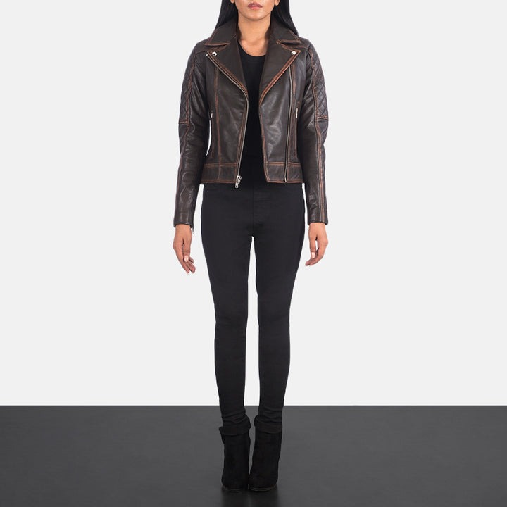 Carolyn Quilted Vintage Brown Biker Jackets - Image 6