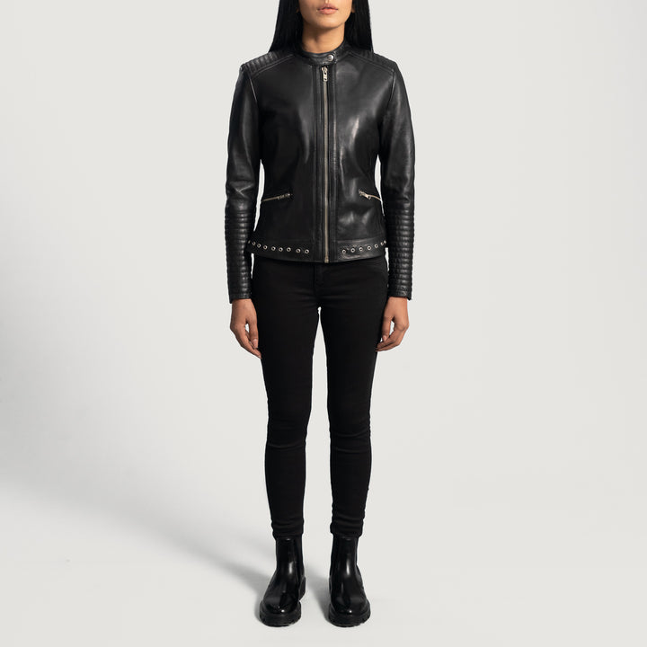 Haley Ray Black Leather Biker Jackets - Image 2