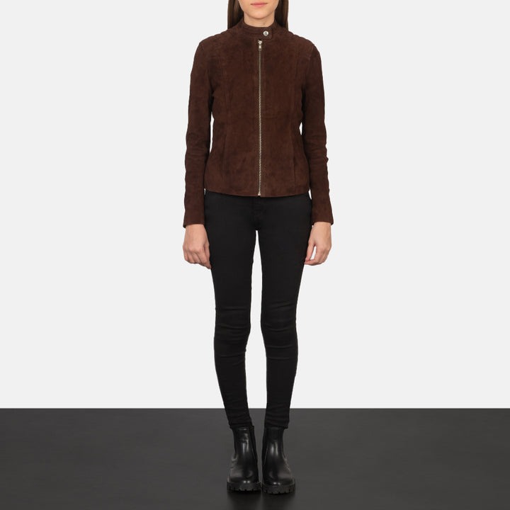 Kelsee Mocha Suede Biker Jacket - Image 2