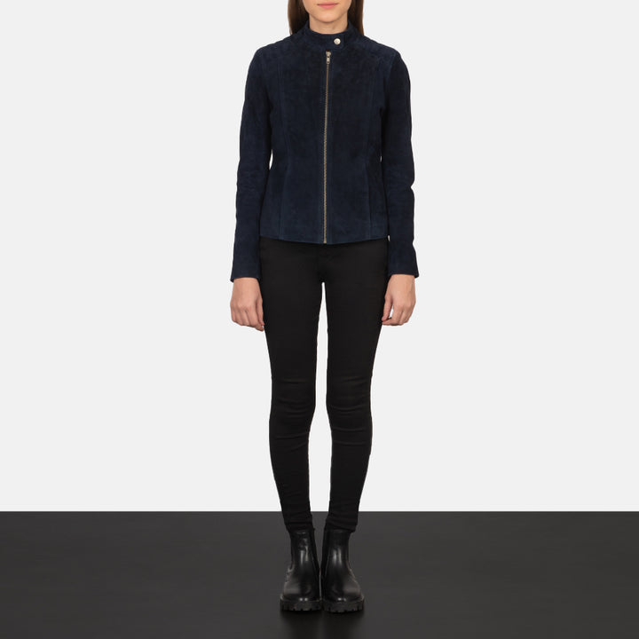 Kelsee Navy Blue Suede Biker Jacket - Image 2