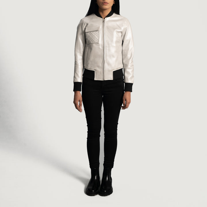Lana Silver Leather Bomber Jackets - Image 2