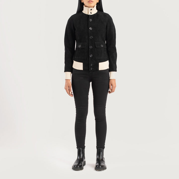 Sasha A1 Black Suede Bomber Jackets - Image 3