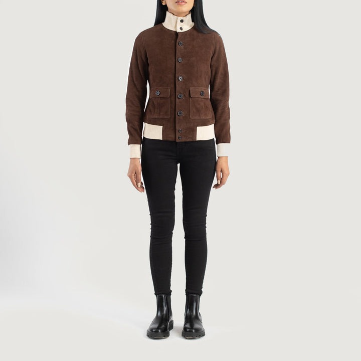 Sasha A1 Mocha Suede Bomber Jackets - Image 3