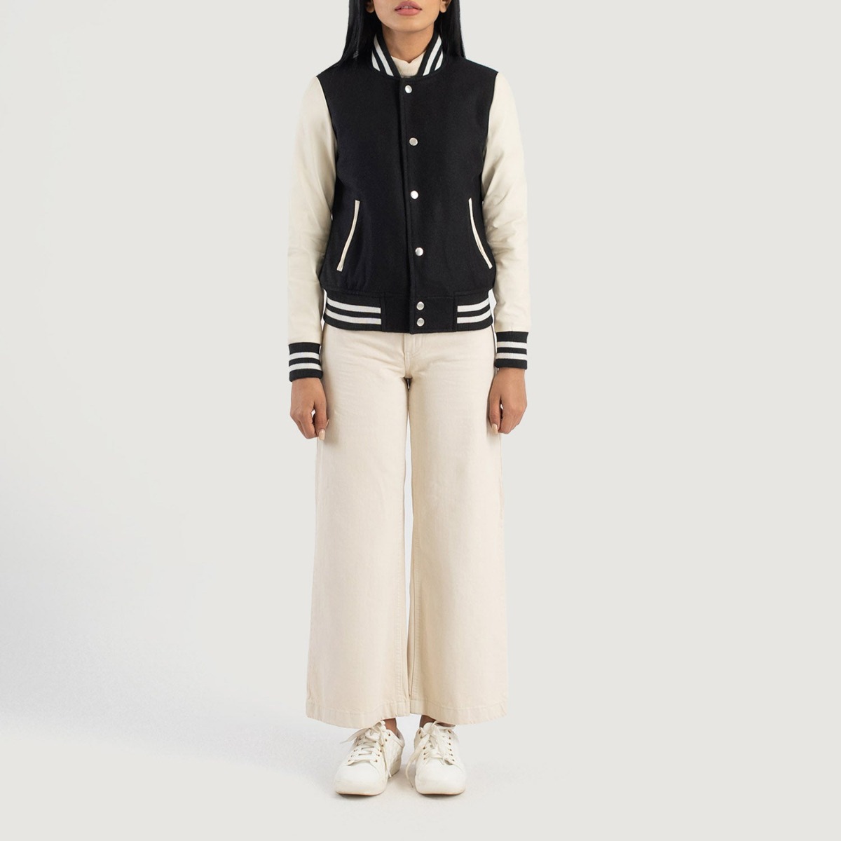 Savant Black & White Hybrid Varsity Jacket - Image 2