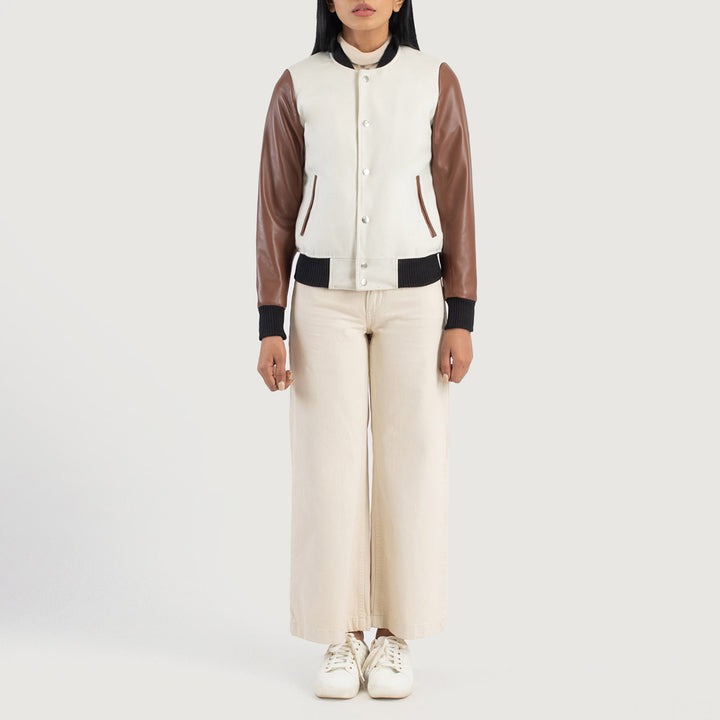 Savant White & Brown Hybrid Varsity Jacket - Image 2