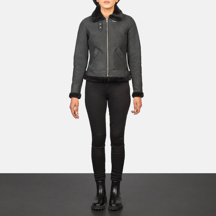 Sherilyn B-3 Distressed Black Leather Bomber Jackets - Image 2