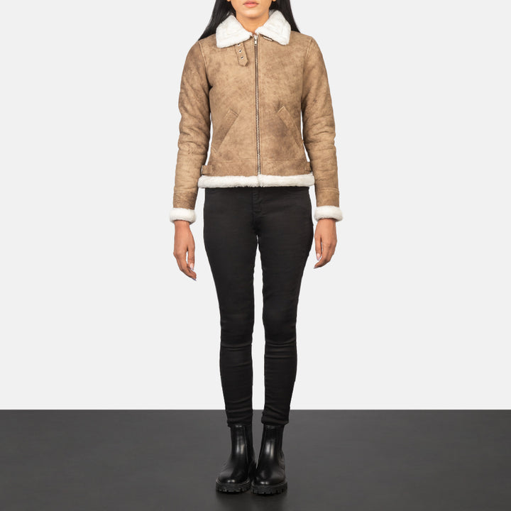 Sherilyn B-3 Distressed Brown Leather Bomber Jackets - Image 4