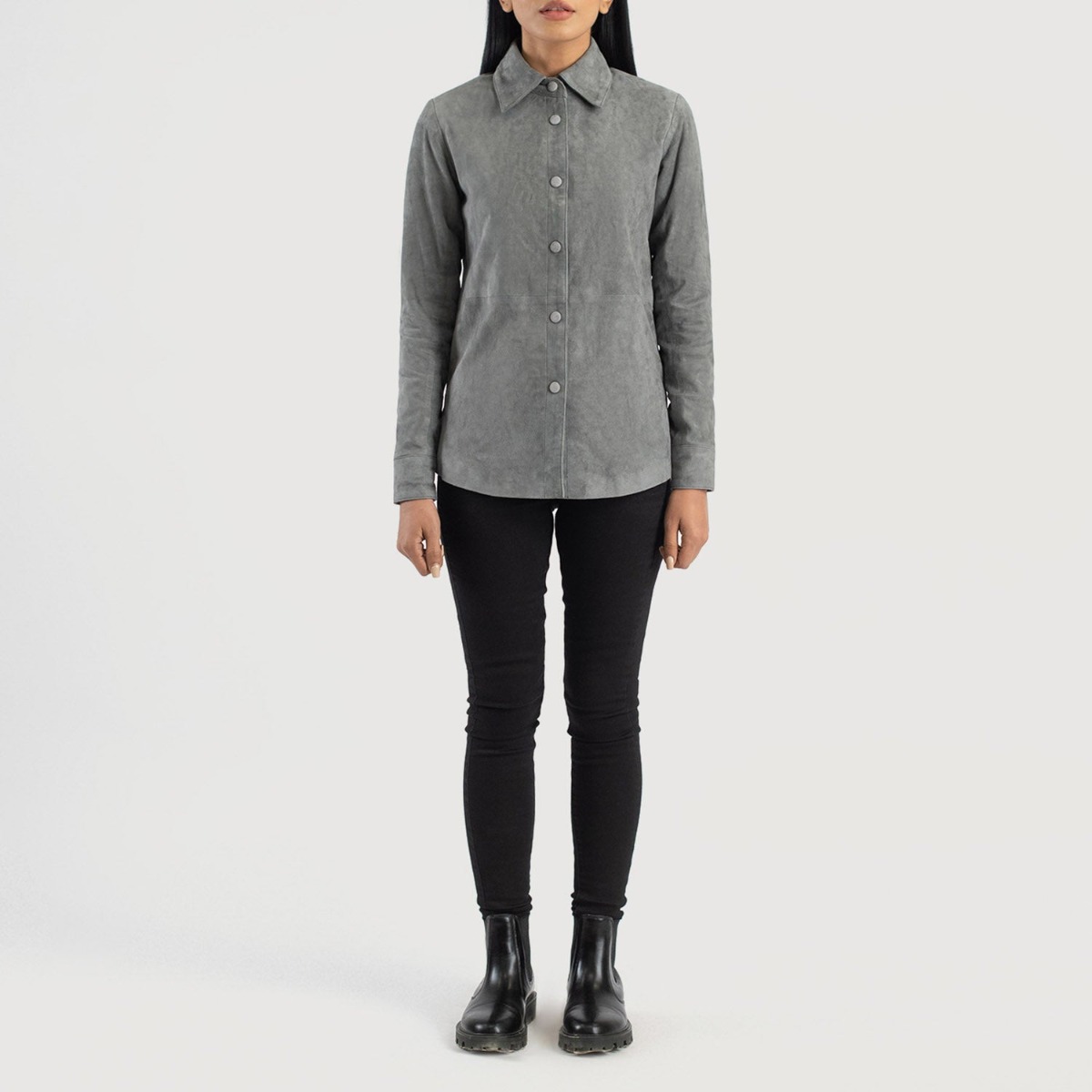 Zenith Grey Suede Leather Shirt Jacket - Image 5