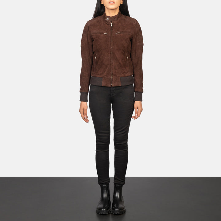 Zenna Mocha Suede Bomber Jackets - Image 2