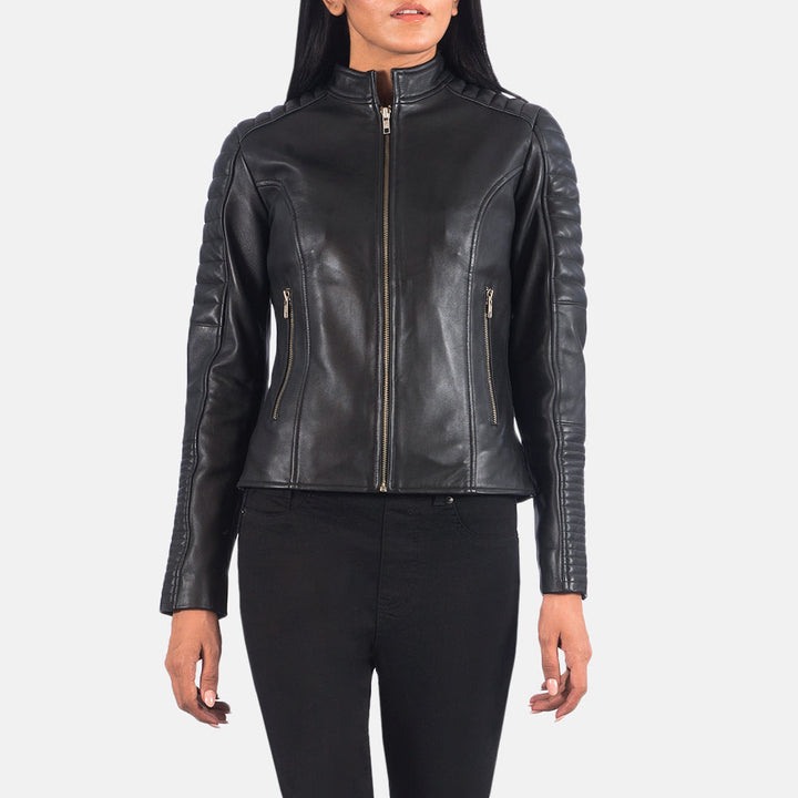 Adalyn Quilted Black Leather Biker Jackets - Image 6
