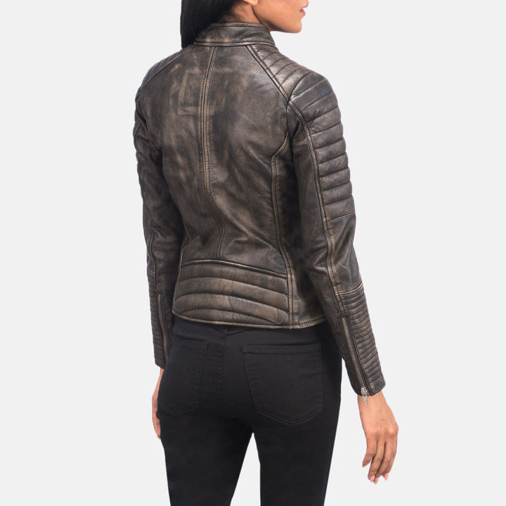 Adalyn Quilted Distressed Brown Leather Biker Jackets - Image 3