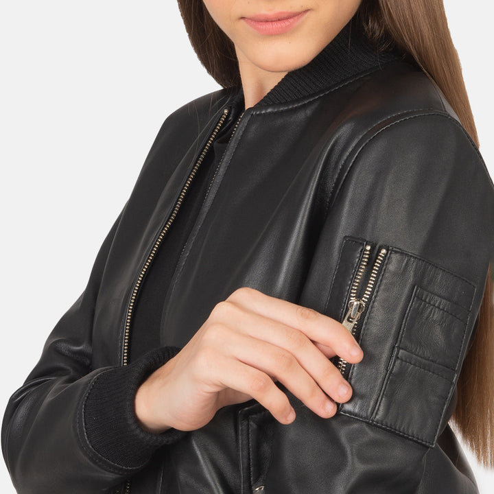Ava Ma-1  Black Suede Bomber Jacket - Image 4