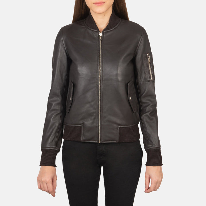 Ava Ma-1 Brown Leather Bomber Jacket - Image 2