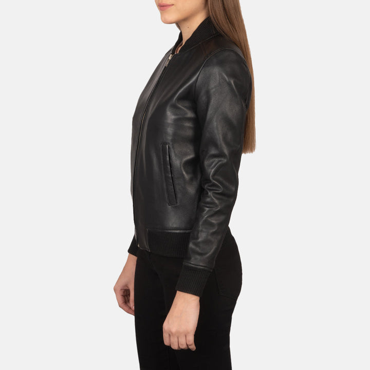 Bliss Black Leather Bomber Jackets - Image 2