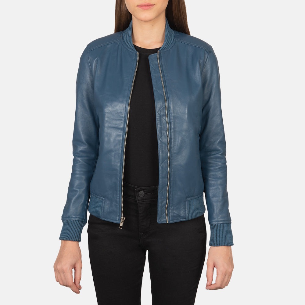 Bliss Blue Leather Bomber Jackets - Image 6