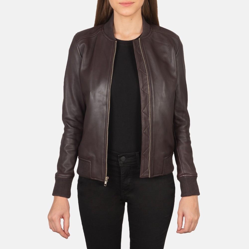 Bliss Maroon Leather Bomber Jackets - Image 5