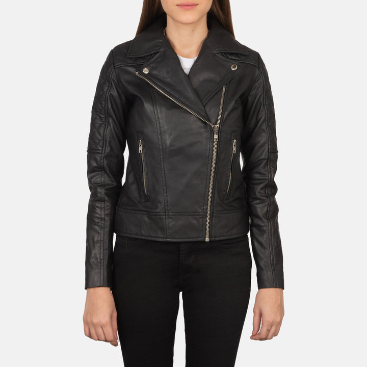 Carolyn Quilted Black Biker Jacket - Image 5