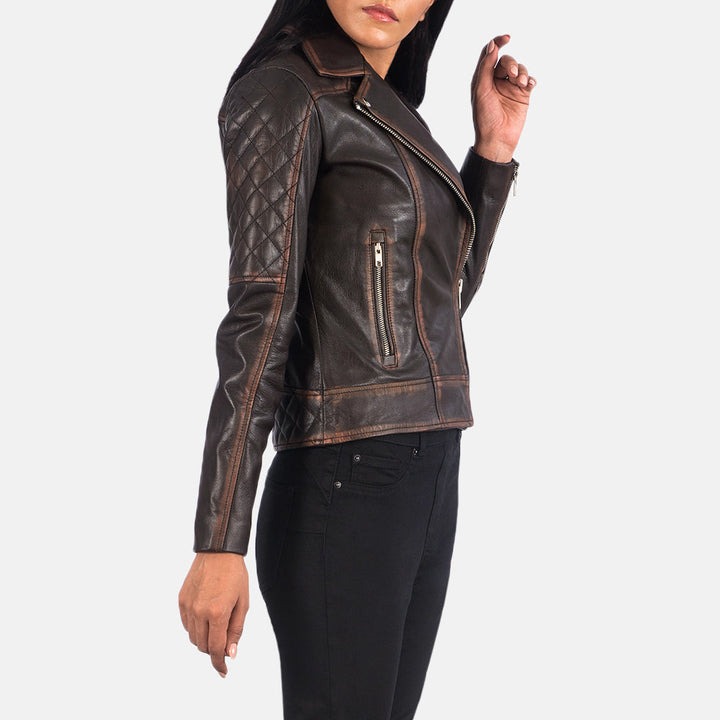 Carolyn Quilted Vintage Brown Biker Jackets - Image 5
