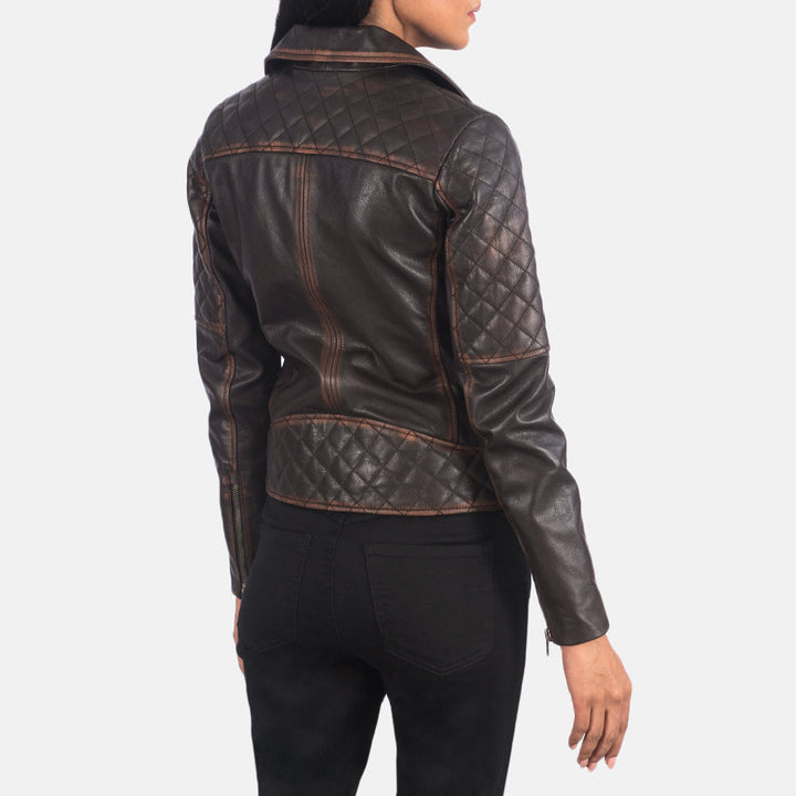 Carolyn Quilted Vintage Brown Biker Jackets - Image 3