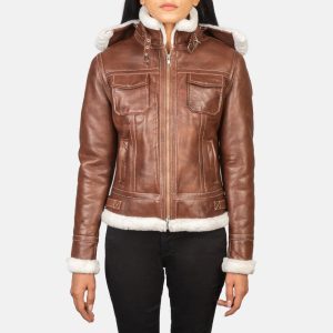 Fiona Brown Hooded Shearling Leather Jackets