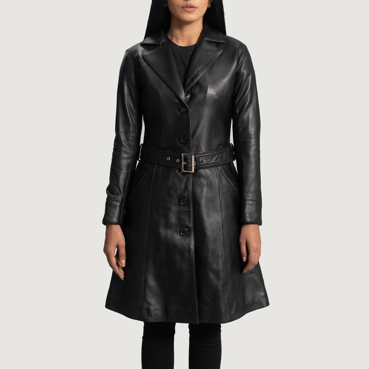 Moonlight Black Leather Trench Coat - Image 7