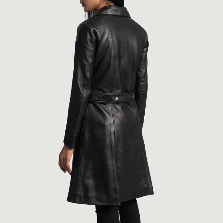 Moonlight Black Leather Trench Coat - Image 2