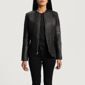 Nexi Quilted Black Leather Jacket