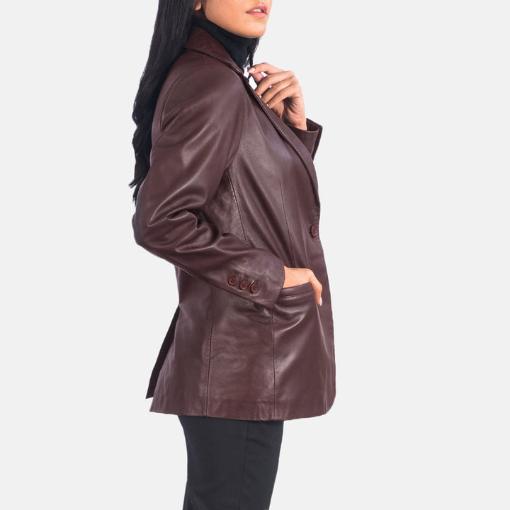 Norma Maroon Leather Blazer - Image 5