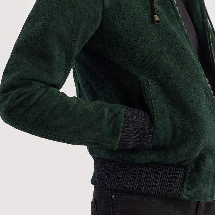 Rebella Green Hooded Leather Bomber Jackets - Image 6