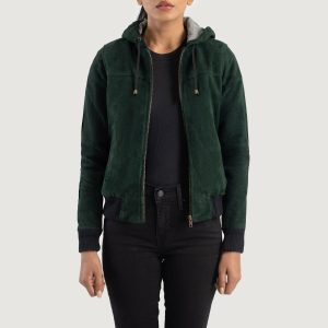 Rebella Green Hooded Leather Bomber Jackets
