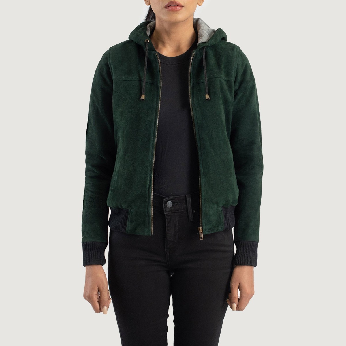 Rebella Green Hooded Leather Bomber Jackets