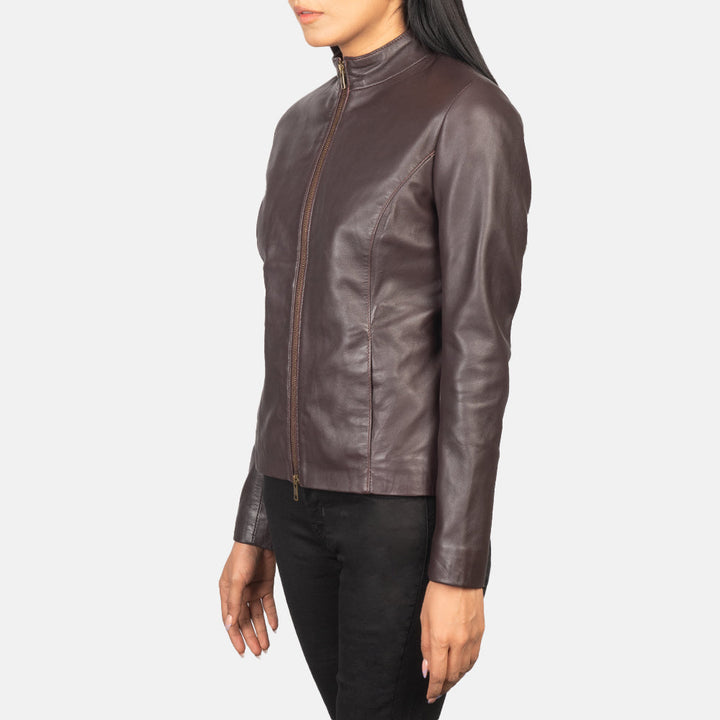 Rumella Maroon Leather Biker Jacket - Image 3