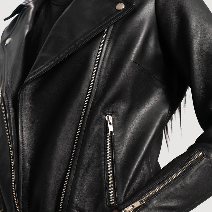 Rumy Black Leather Biker Jacket - Image 6